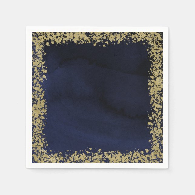 Serviette En Papier Aquarelle moderne Marine Bleu & Or Mariage (Devant)