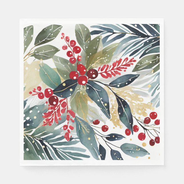 Serviette En Papier Aquarelle moderne Noël Floral (Devant)