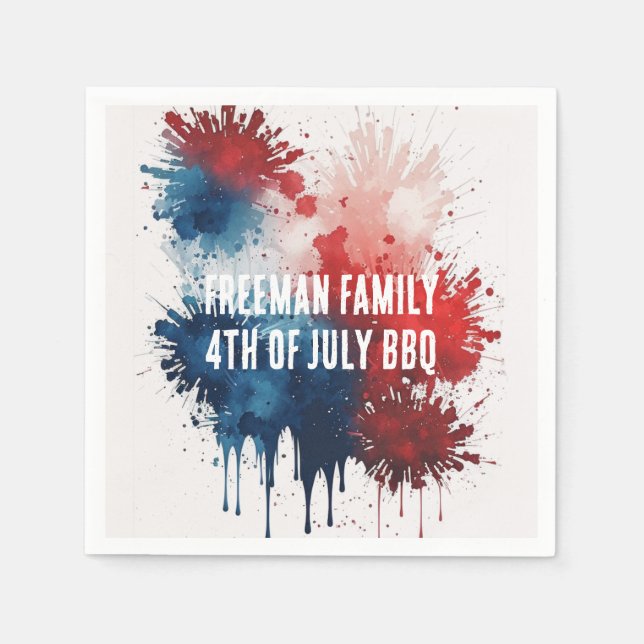 Serviette En Papier Aquarelle moderne Patriotique 4 juillet BBQ Party (Devant)