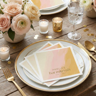 Serviette En Papier Aquarelle moderne rose jaune Bat mitzvah personnal