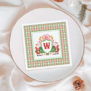 Serviette En Papier Aquarelle Monogramme initial Plis Père Noël