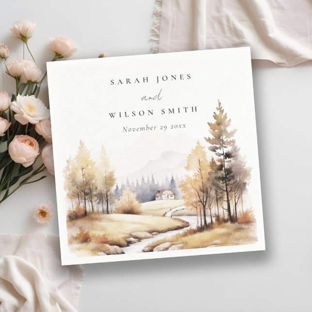 Serviette En Papier Aquarelle Muet Automne Mariage paysage Automne (Créateur téléchargé)