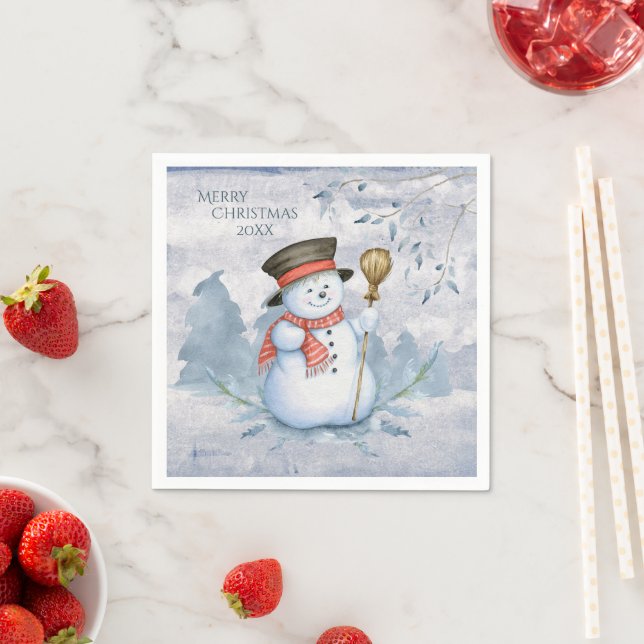 Serviette En Papier Aquarelle Neige hiver neige moderne Noël (En situation)