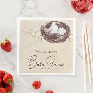 Serviette En Papier Aquarelle Nid d'oiseaux Baby shower rustique
