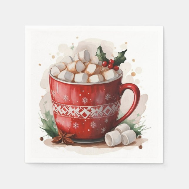 Serviette En Papier Aquarelle Noël Chocolat chaud (Devant)