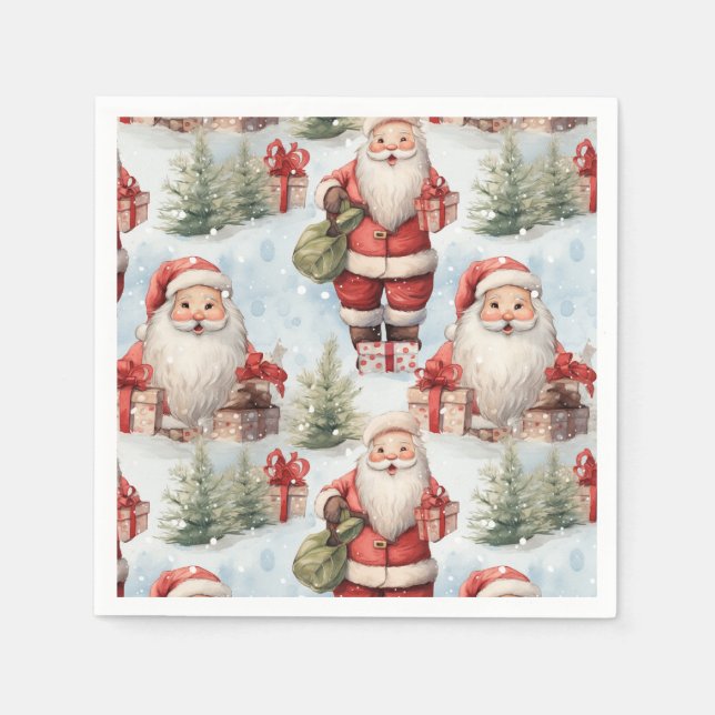 Serviette En Papier Aquarelle Noël Père Noël 3 - Papier (Devant)
