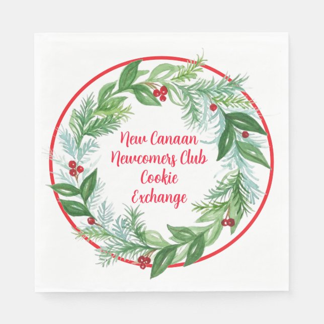 Serviette En Papier Aquarelle Noël Vacances Wreath CUSTOM (Devant)