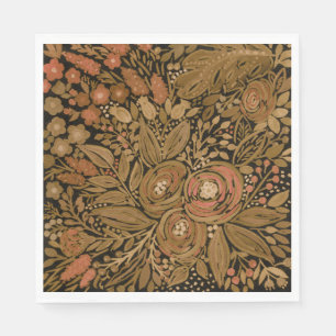 Serviette En Papier aquarelle noir brun motif floral noir, brun