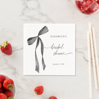 Serviette En Papier Aquarelle Noir Coquette Nœud Mariage
