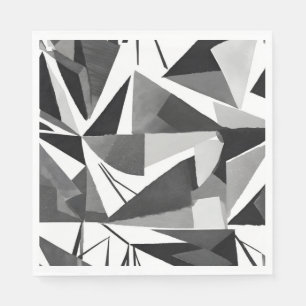 Serviette En Papier Aquarelle noir et blanc géométrique moderne abstra
