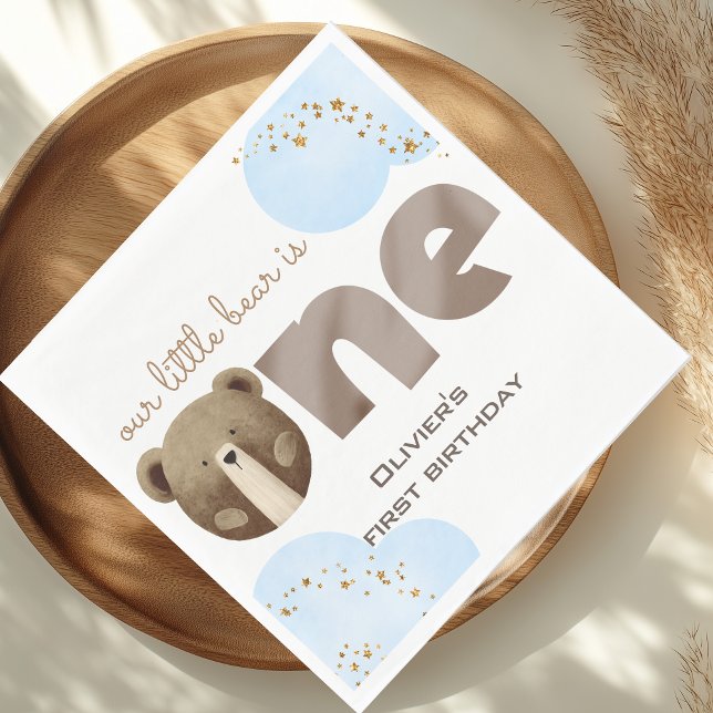Serviette En Papier Aquarelle notre petit ours un bébé anniversaire (Créateur téléchargé)