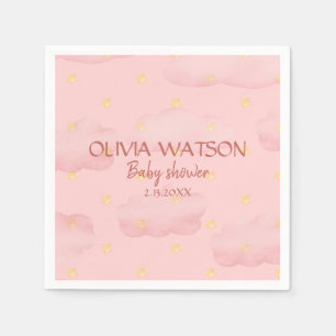 Serviette En Papier Aquarelle Nuages roses et étoiles Baby shower fill