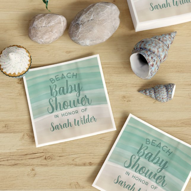 Serviette En Papier Aquarelle Ocean Beach Baby shower Papier (Beach baby shower paper napkins with space for your name. Beachy!)