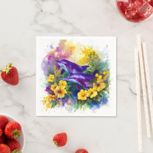 Serviette En Papier Aquarelle Océan Dauphins Fleurs Tropicales