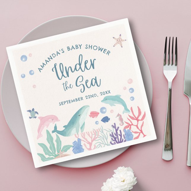 Serviette En Papier Aquarelle Océan sous le Baby shower marin (Créateur téléchargé)