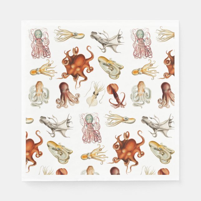 Serviette En Papier Aquarelle Octopus Cephalopod Océan Animaux (Devant)