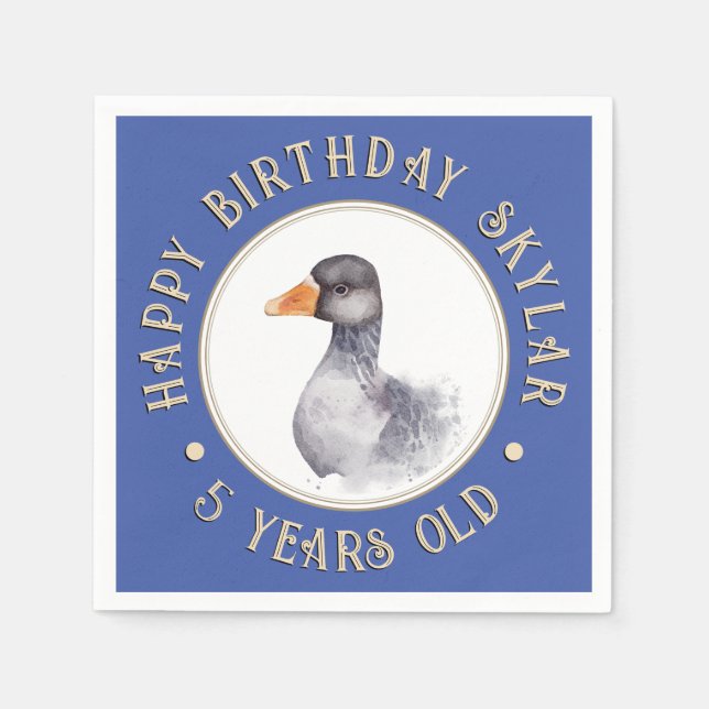 Serviette En Papier Aquarelle Oie Anniversaire Personnalisé Bleu pour  (Devant)