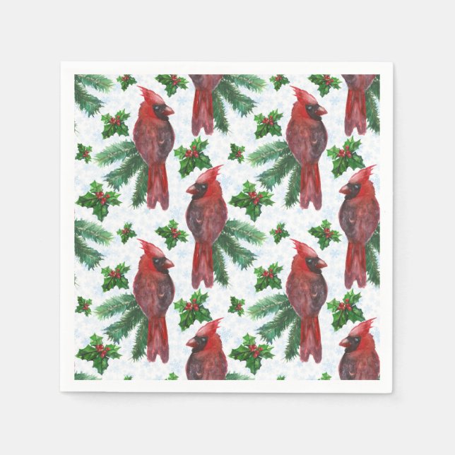 Serviette En Papier aquarelle Oiseau cardinal rouge (Devant)