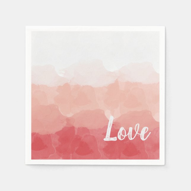 Serviette En Papier Aquarelle Ombre rouge et rose Gradient Love (Devant)