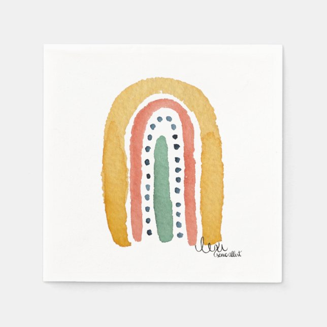 Serviette En Papier aquarelle or unique arc-en-ciel (Devant)
