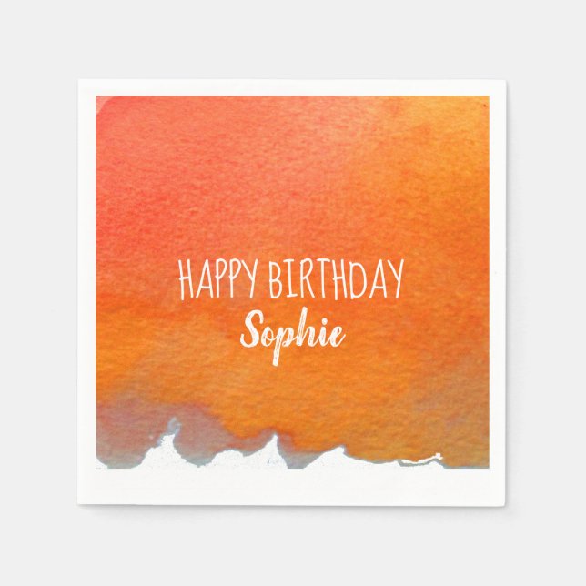 Serviette En Papier Aquarelle orange mignonne Joyeux Anniversaire pers (Devant)