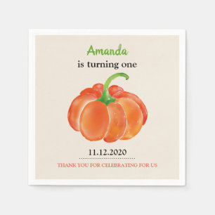 Serviette En Papier Aquarelle orange vive Citrouille premier anniversa