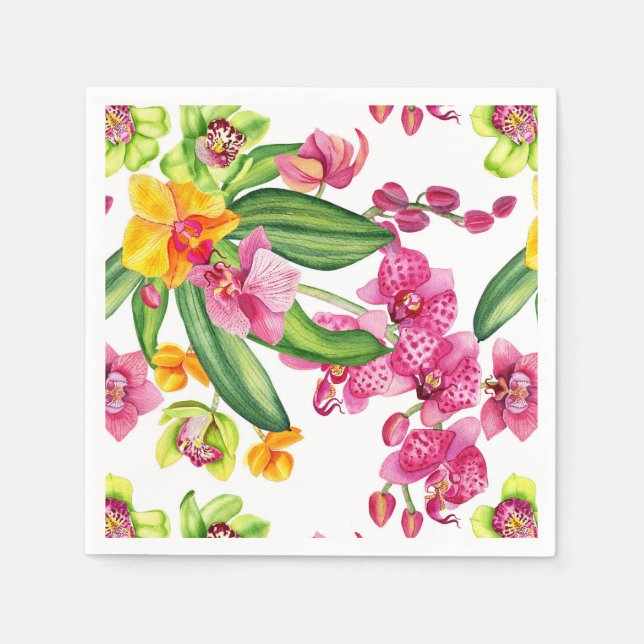 Serviette En Papier Aquarelle Orchidées Design 18 (Devant)