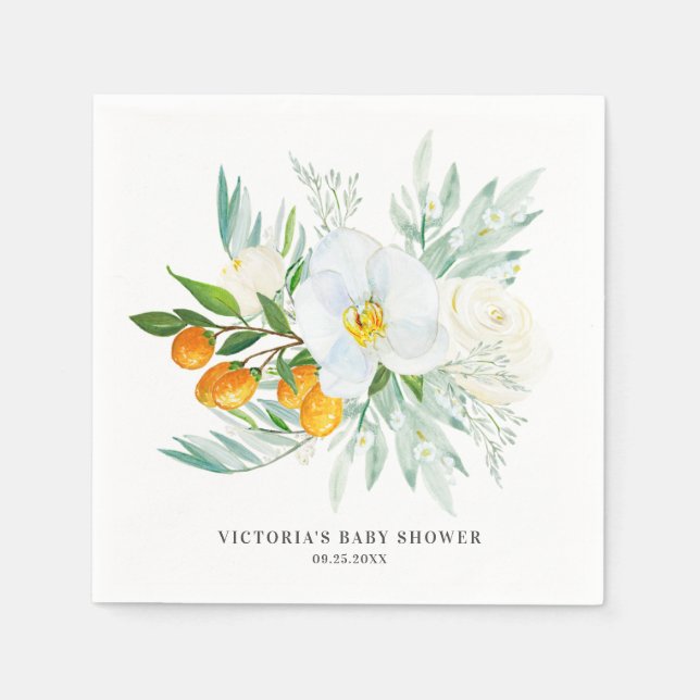 Serviette En Papier Aquarelle Orchidées et Baby shower Kumquats sur me (Devant)