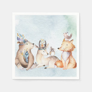Serviette En Papier Aquarelle Ours Bohème Animaux Rustiques Baby Showe