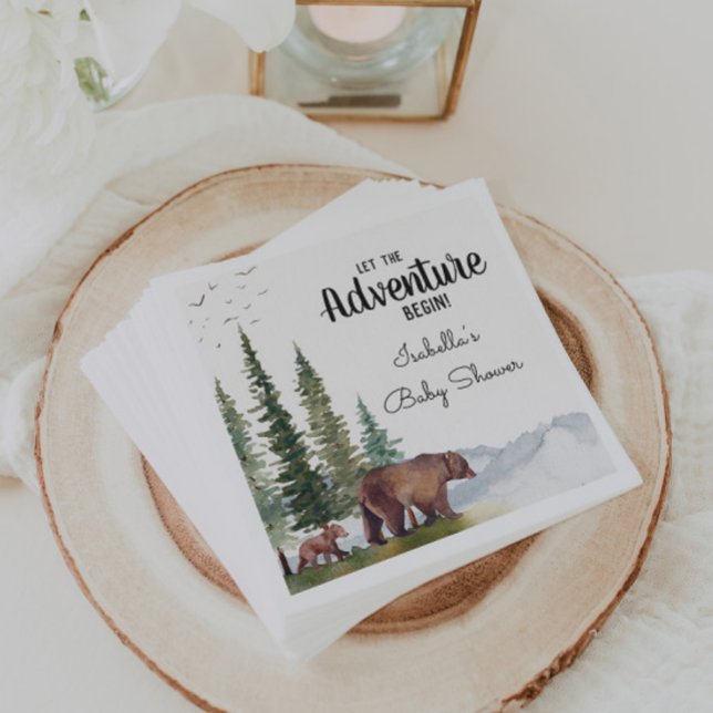 Serviette En Papier Aquarelle Ours Bois Baby shower (Créateur téléchargé)