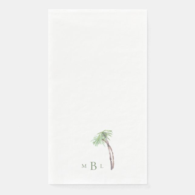 Serviette En Papier Aquarelle Palmier Monogramme vert (Devant)