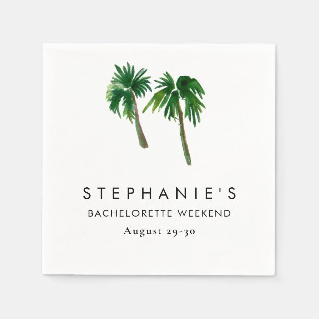 Serviette En Papier Aquarelle Palmiers tropicaux Bachelorette (Devant)