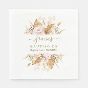Serviette En Papier Aquarelle Pampas Grass rose Fleurs Bautizo