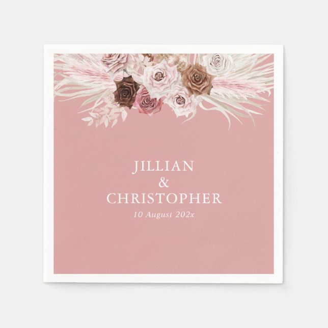 Serviette En Papier Aquarelle pampas herbe rose pâle mariage (Devant)