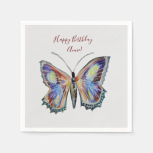 Serviette En Papier Aquarelle papillon Anniversaire Personnalisé