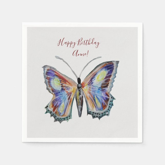 Serviette En Papier Aquarelle papillon Anniversaire Personnalisé (Devant)