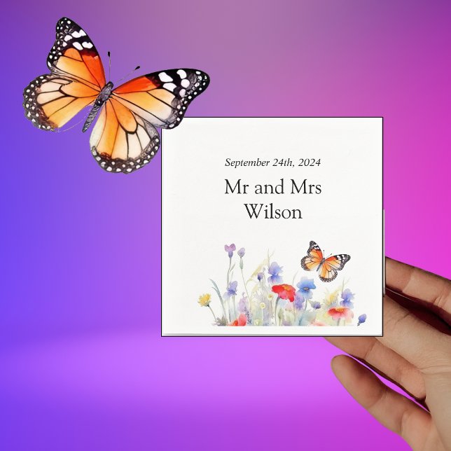 Serviette En Papier Aquarelle papillon et dîner Fleur sauvage (Créateur téléchargé)