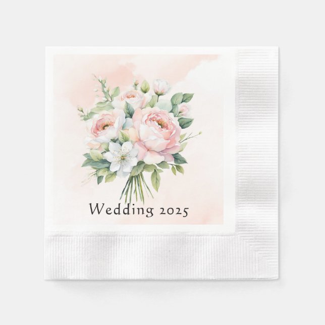 Serviette En Papier Aquarelle parfaitement rose Peony Floral Mariage (Devant)
