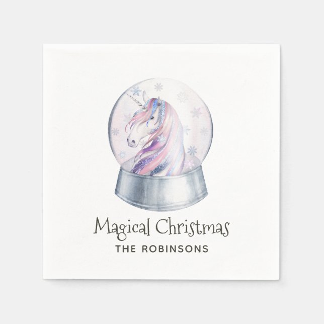 Serviette En Papier Aquarelle Parties scintillant Unicorne Noël (Devant)