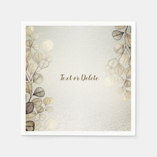 Serviette En Papier Aquarelle Party Golden Eucalyptus Foliage brillant (Devant)