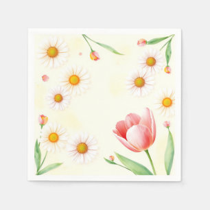 Serviette En Papier Aquarelle Pastel Daisées et Tulipes