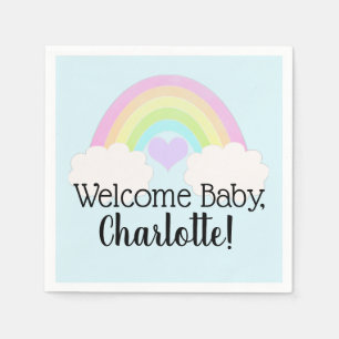 Serviette En Papier Aquarelle Pastel douce Rainbow Welcome Baby Napkin