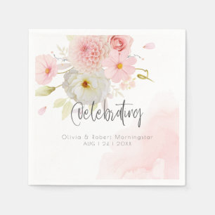 Serviette En Papier Aquarelle Pastel rose Fleurs mixtes