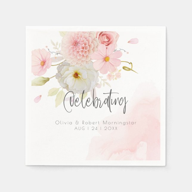 Serviette En Papier Aquarelle Pastel rose Fleurs mixtes (Devant)