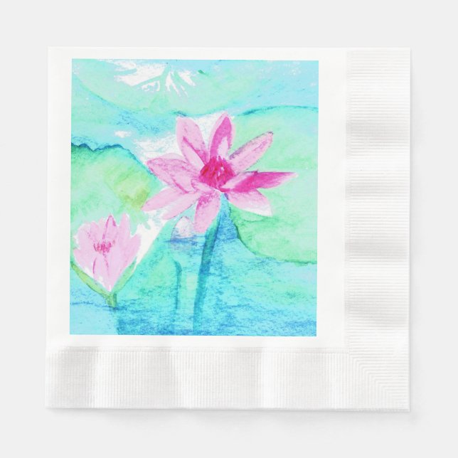 Serviette En Papier Aquarelle Pastel Rose Lotus Fleurs (Devant)