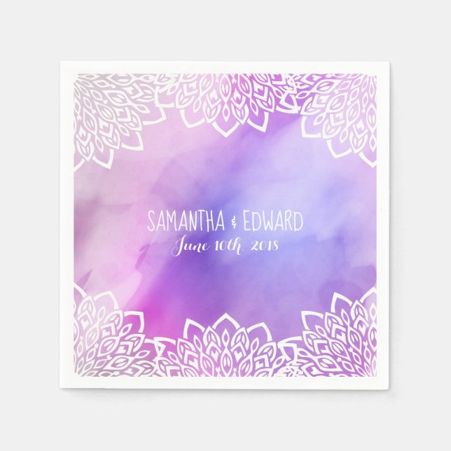 Serviette En Papier Aquarelle Pastels Boho Mariage Napkins (Devant)