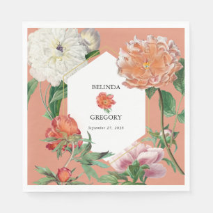 Serviette En Papier Aquarelle Peach Pink Peonies Mariage