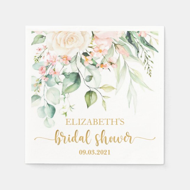 Serviette En Papier Aquarelle Peach rose Blush Fête des mariées (Devant)
