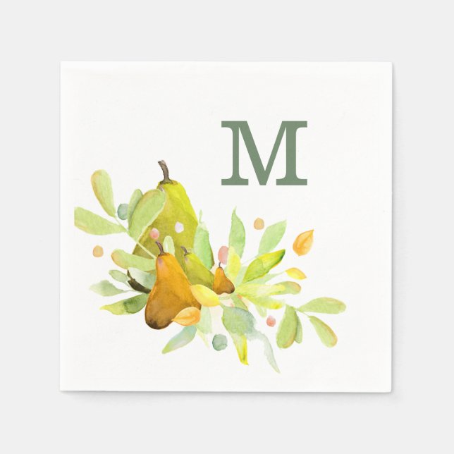 Serviette En Papier Aquarelle Pear et Fruit avec verdure (Devant)