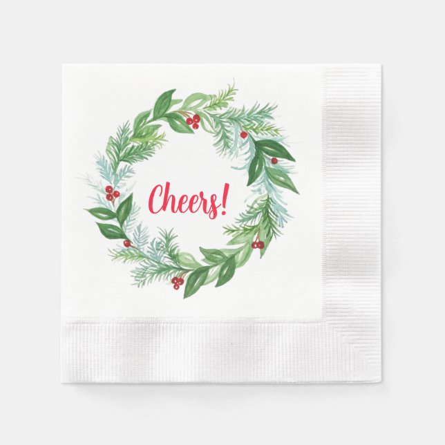 Serviette En Papier Aquarelle peinte à la main Noël Vacances Wreath (Devant)